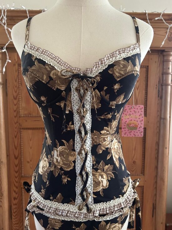 Betsey Johnson Other - Vintage Betsey Johnson Golden Roses Corset with Bottoms Bikini Set